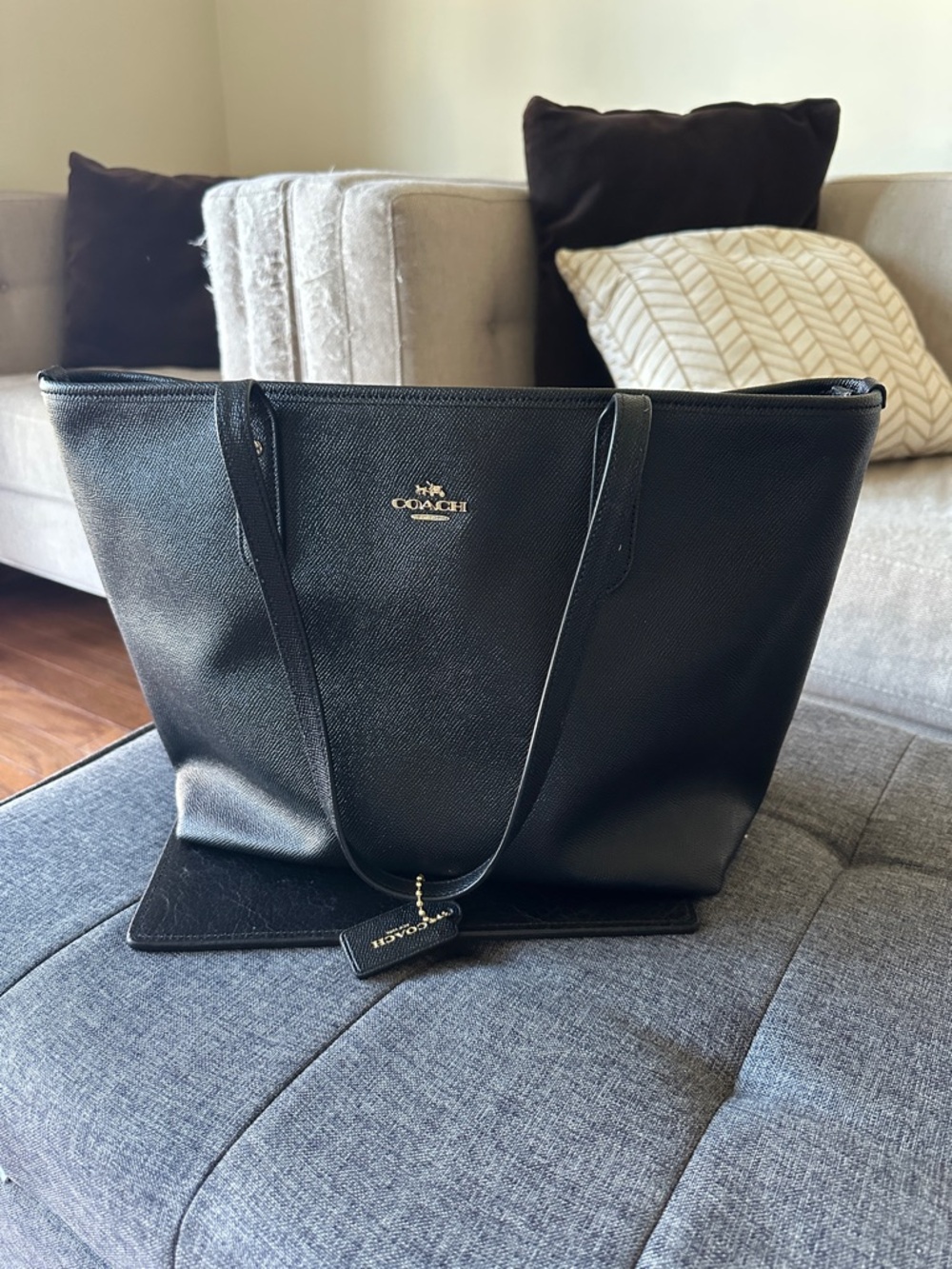 Coach Black Leather Tote with Gold Logo Hardware